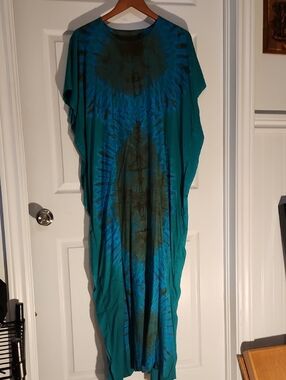 Teal & Blue Tie-Dye Maxi Caftan Dress